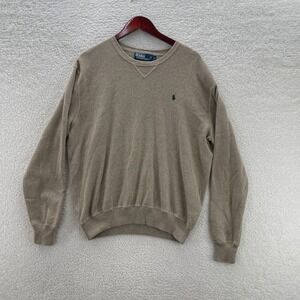 Polo Ralph Lauren Sweater Mens Large Brown Oatmeal Crew Neck Luxury Preppy Pony